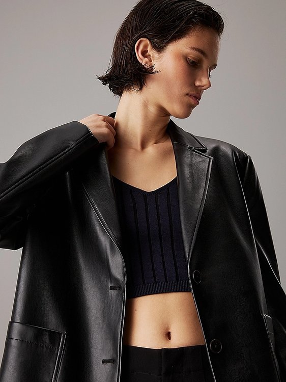 Módní Faux Leather bunda, Černá barva, 2024