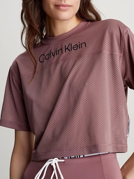 Módní Mesh Cropped Gym triko, Červená, Vínová barva, 2024