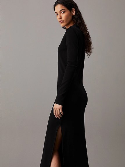 Módní Woven Label šaty, Černá barva, 2024