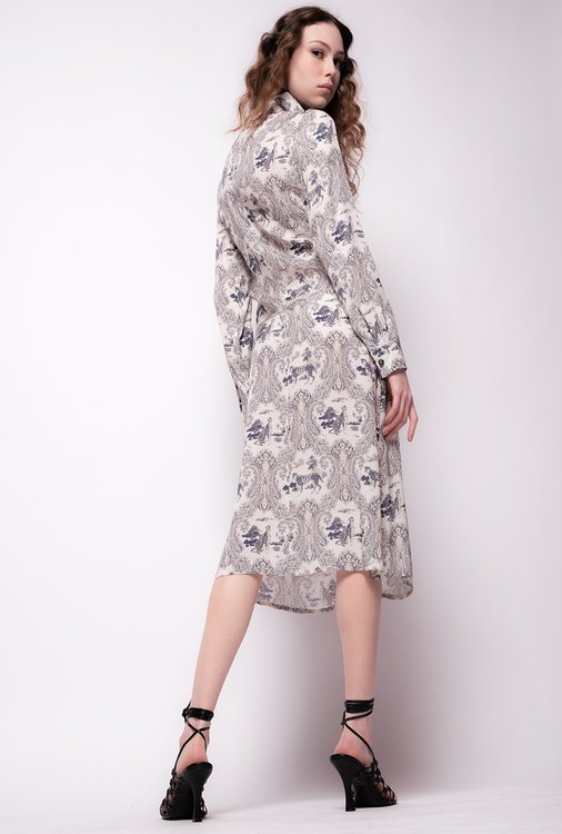 Luxusní Printed šaty, Bílá, Modrá barva, 40(S), 42(M), 44(L)