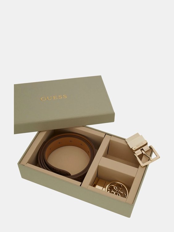 GUESS – Gift Belt pásek + přezka, Béžová barva