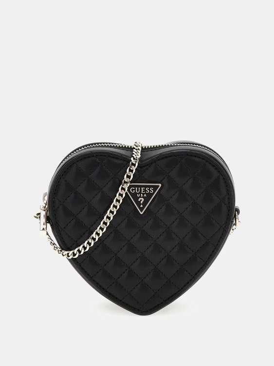 GUESS – Rianee Quilt Heart crossbody, Černá barva