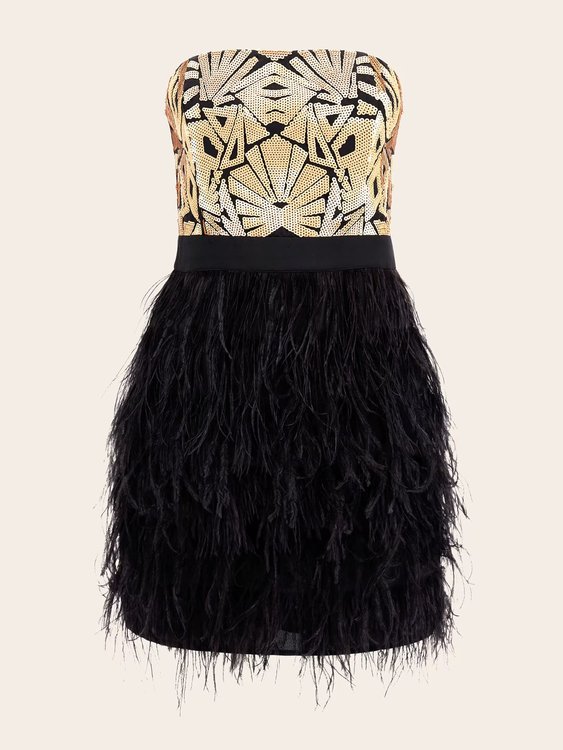 Luxusní Bronwyn šaty, Černá, Zlatá barva, 40