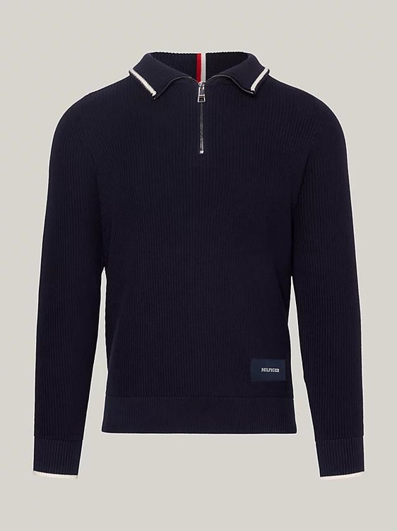 Modrá barva, Tipped Rib Structure Zip svetr
