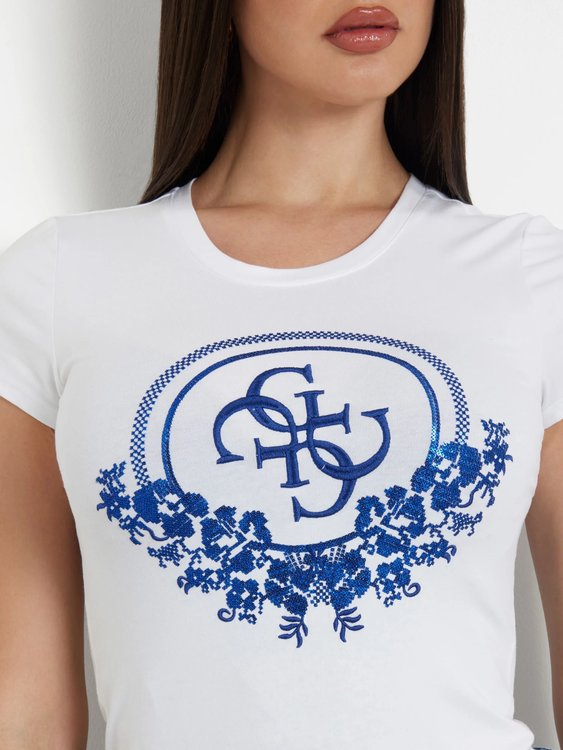 Luxusní Checker Sequin triko, Bílá barva, S, M, L