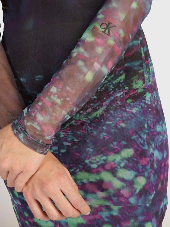 Luxusní Mesh Long šaty, Černá, Fialová barva, XS, S, M