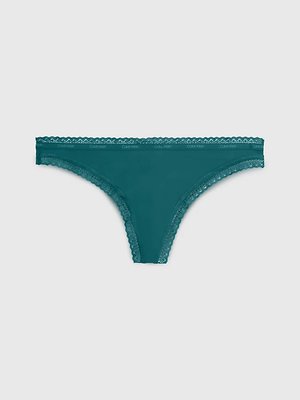 Calvin Klein Underwear – Lace Edge tanga, Modrá, Zelená barva
