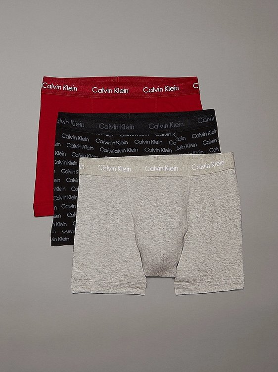 Calvin Klein Underwear – Holiday Ctn Stretch boxery 3ks, Černá, Červená, Šedá barva