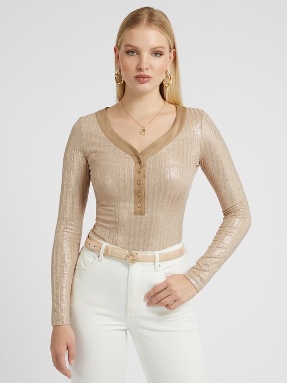 GUESS – Esperanza top, Béžová, Zlatá barva