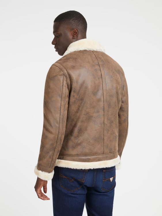 Shearling Aviator bunda – GUESS, Hnědá barva Muži