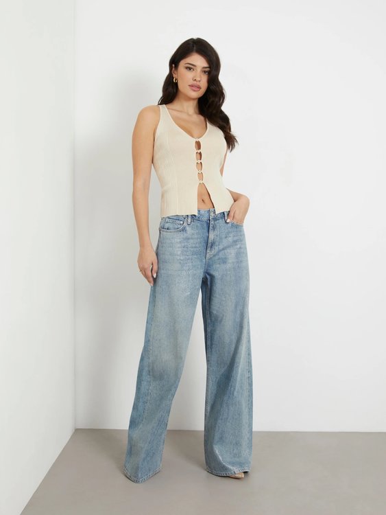 Módní Jewel Logo Lettering svetr, Krémová barva, 2024