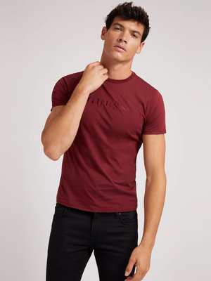 Guess – Pima logo tričko, Bordó barva