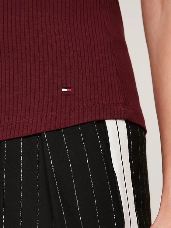 Luxusní Slim Mock triko, Červená, Vínová barva, XS, S, M, L