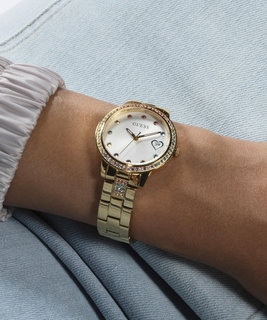 GUESS, Zlatá barva Three Of Hearts hodinky