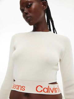 Calvin Klein Jeans, Krémová barva Waist logo svetr