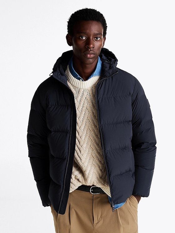 Tommy Hilfiger – Down Hooded Puffe bunda, Modrá barva