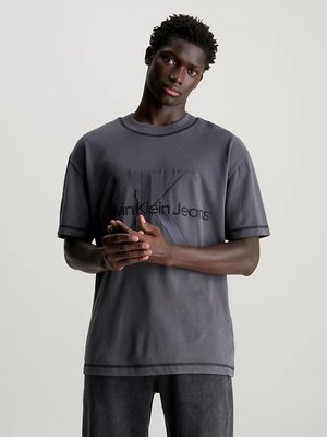 Calvin Klein Jeans – Wash Monologo triko, Šedá barva