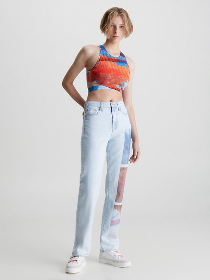 Módní High Rise Straight jeany, Modrá barva, 2023