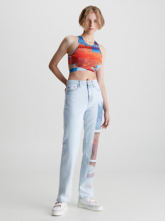 Módní High Rise Straight jeany, Modrá barva, 2023