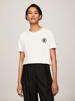 Tommy Hilfiger – Monogram Stamp triko, Béžová, Bílá barva