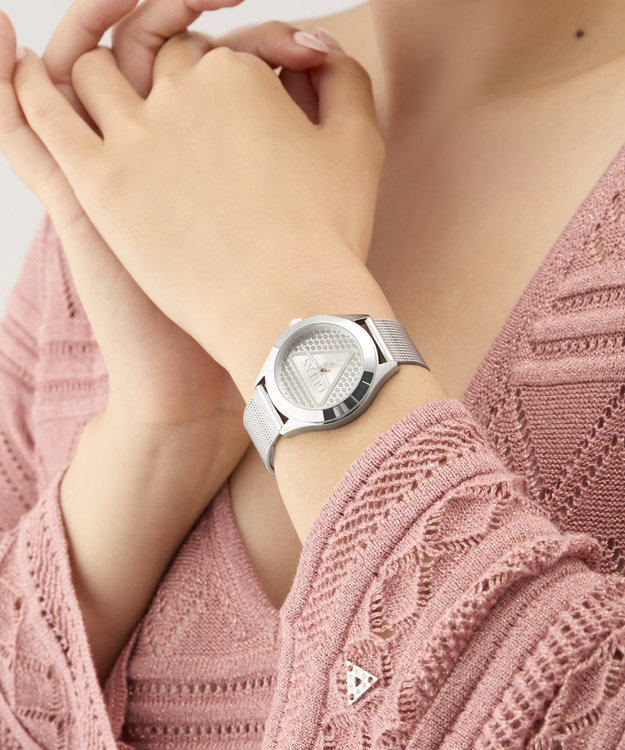 GUESS, Stříbrná barva Glitz Plaque hodinky