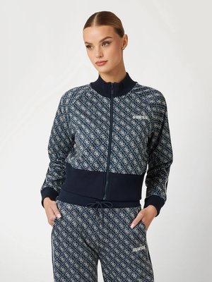 GUESS – Sarah 4G Logo mikina na zip, Modrá barva