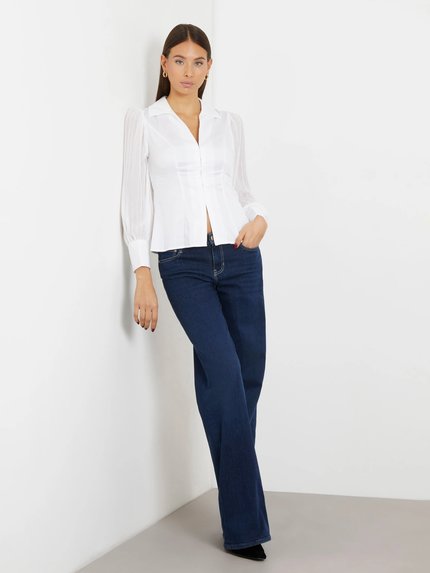 Módní Pleated sleeves košile, Bílá barva, 2024