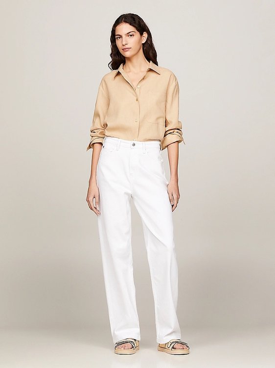 Linen Easy Fit košile – Tommy Hilfiger, Béžová, Hnědá barva Ženy