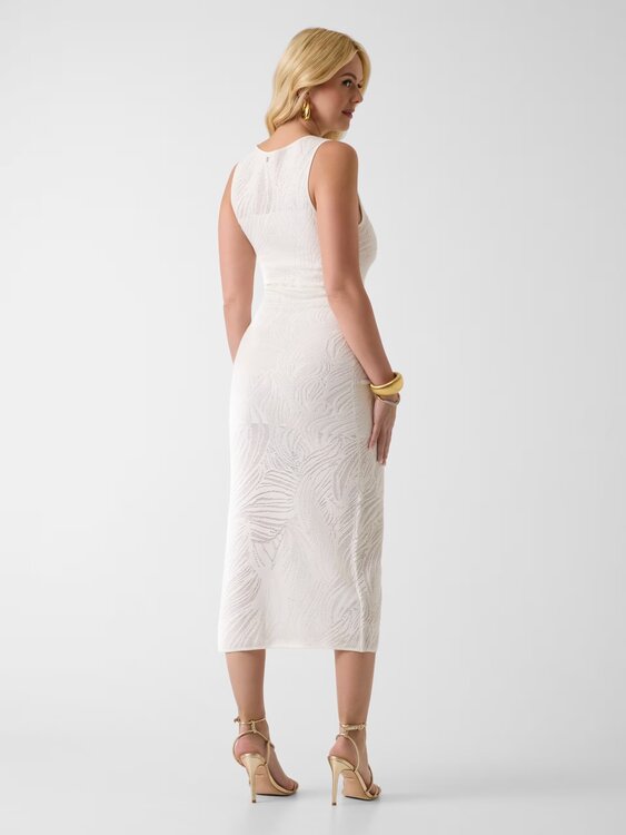 Módní Midi jacquard šaty, Bílá barva, 2026