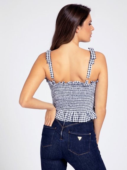 Módní Gingham top, Černá barva, 2021