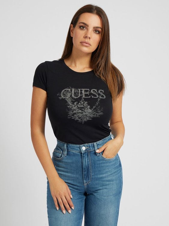 Guess – Triangle logo triko, Černá barva