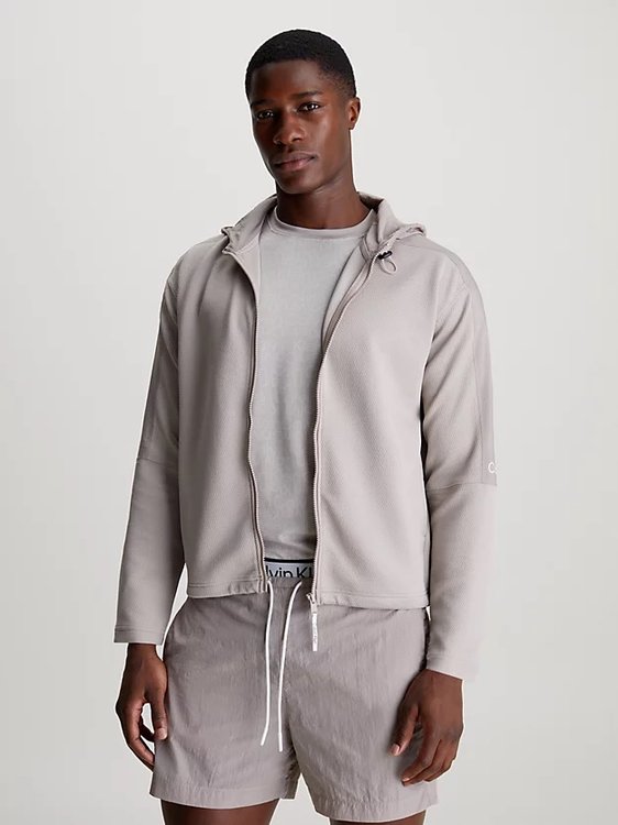 Calvin Klein Performance – Full Zip mikina, Béžová, Krémová, Šedá barva