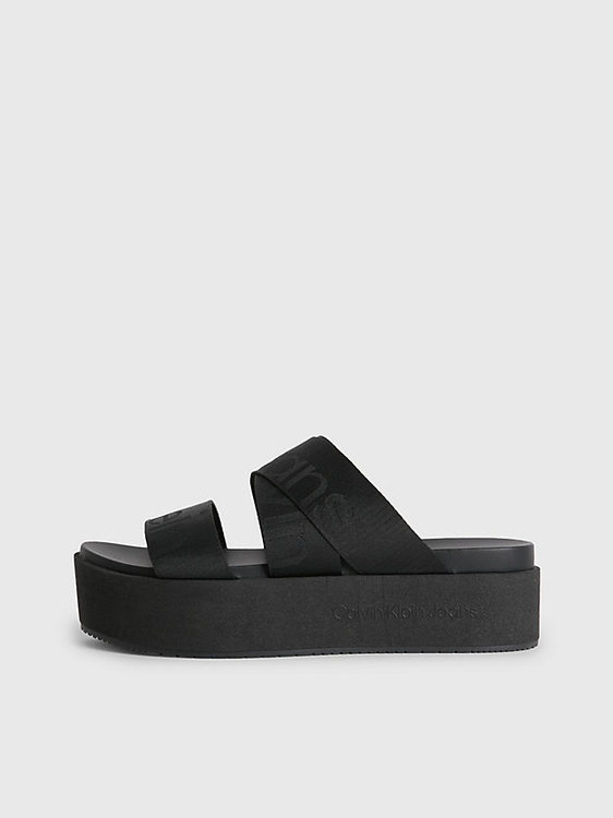 Calvin Klein Jeans – Flatform pantofle, Černá barva