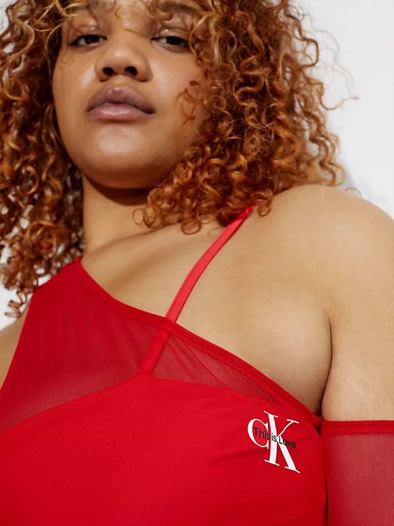 Mesh Layered šaty Červená barva Ženy