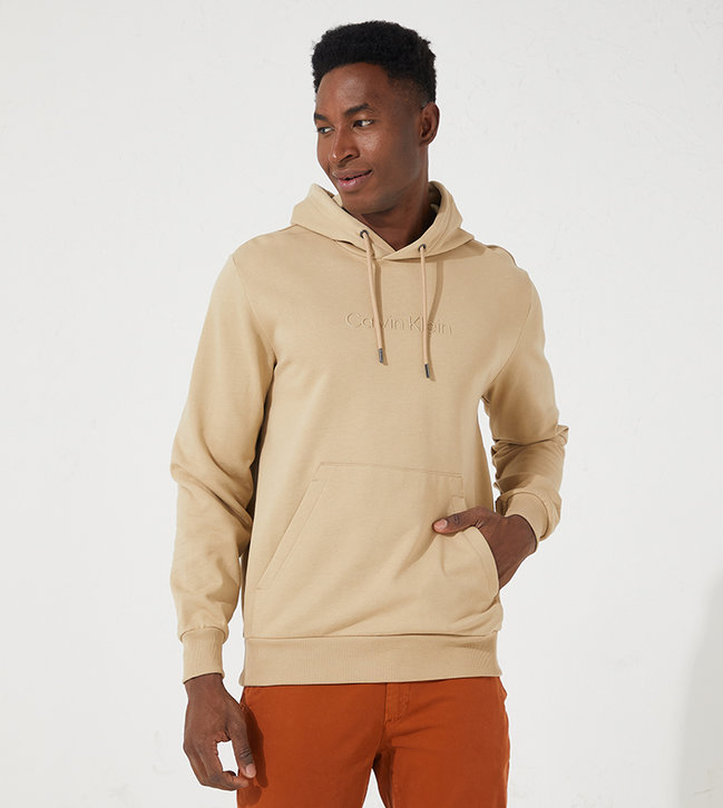 Calvin Klein – Modern front logo mikina, Béžová barva