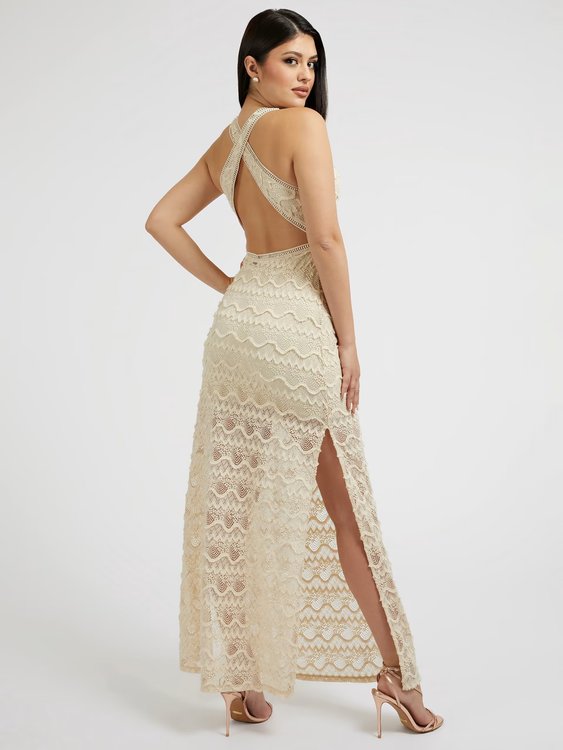 Liza šaty – GUESS, Krémová barva Ženy