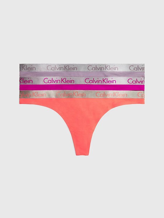 Calvin Klein Underwear – Radiant Cotton tanga 3ks, Fialová, Oranžová, Růžová barva