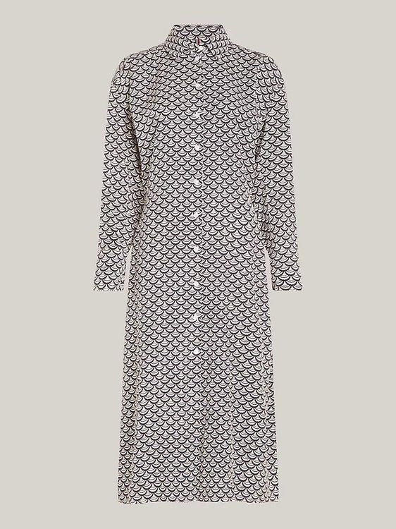 Scallop Print Midi šaty Bílá, Černá barva Ženy