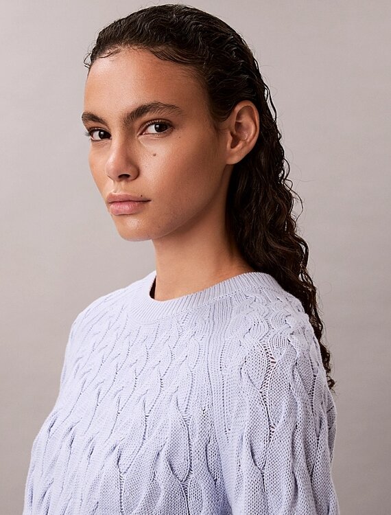 Módní Cable Crewneck svetr, Fialová barva, 2026