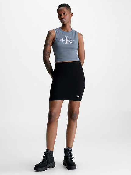 Módní Slub Rib sukně, Černá barva, 2023