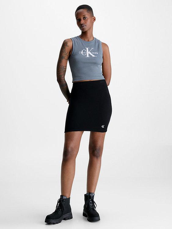 Módní Slub Rib sukně, Černá barva, 2023