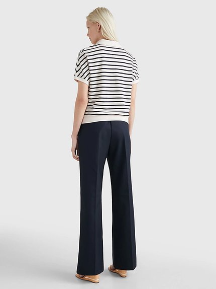 Módní Stripe Relaxed Polo triko, Bílá barva, 2023