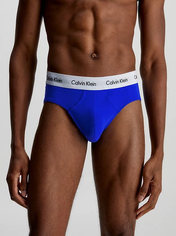 Cotton Stretch slipy 3ks – Calvin Klein Underwear, Černá, Modrá barva Muži