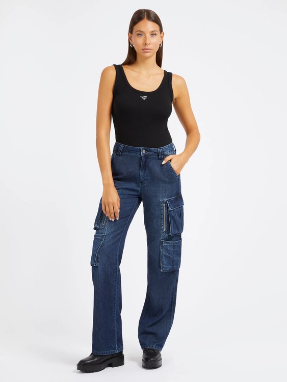 Rhinestones Triangle Logo tílko – GUESS, Černá barva Ženy