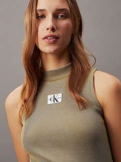 Luxusní Washed Rib Label Long šaty, Zelená barva, XS, S, M, L