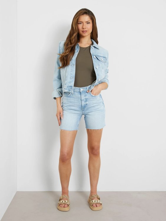 High rise denim šortky – GUESS, Modrá barva Ženy