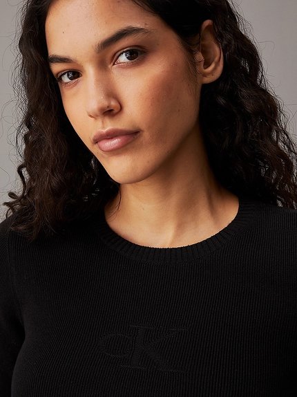 Módní CK Intarsia šaty, Černá barva, 2024