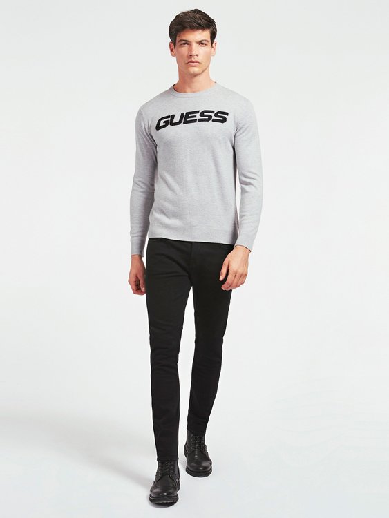 Logo svetr – Guess, Černá, Šedá barva Muži, Muži