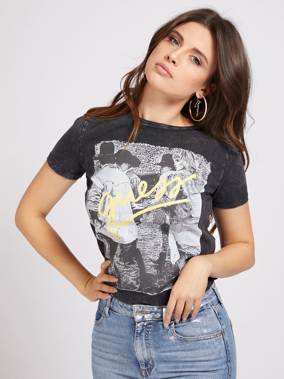 Guess – Printed triko, Černá barva