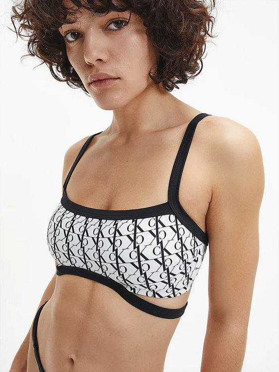 CK One monogram plavky - Horní díl – Calvin Klein Swimwear, Bílá, Černá barva Ženy